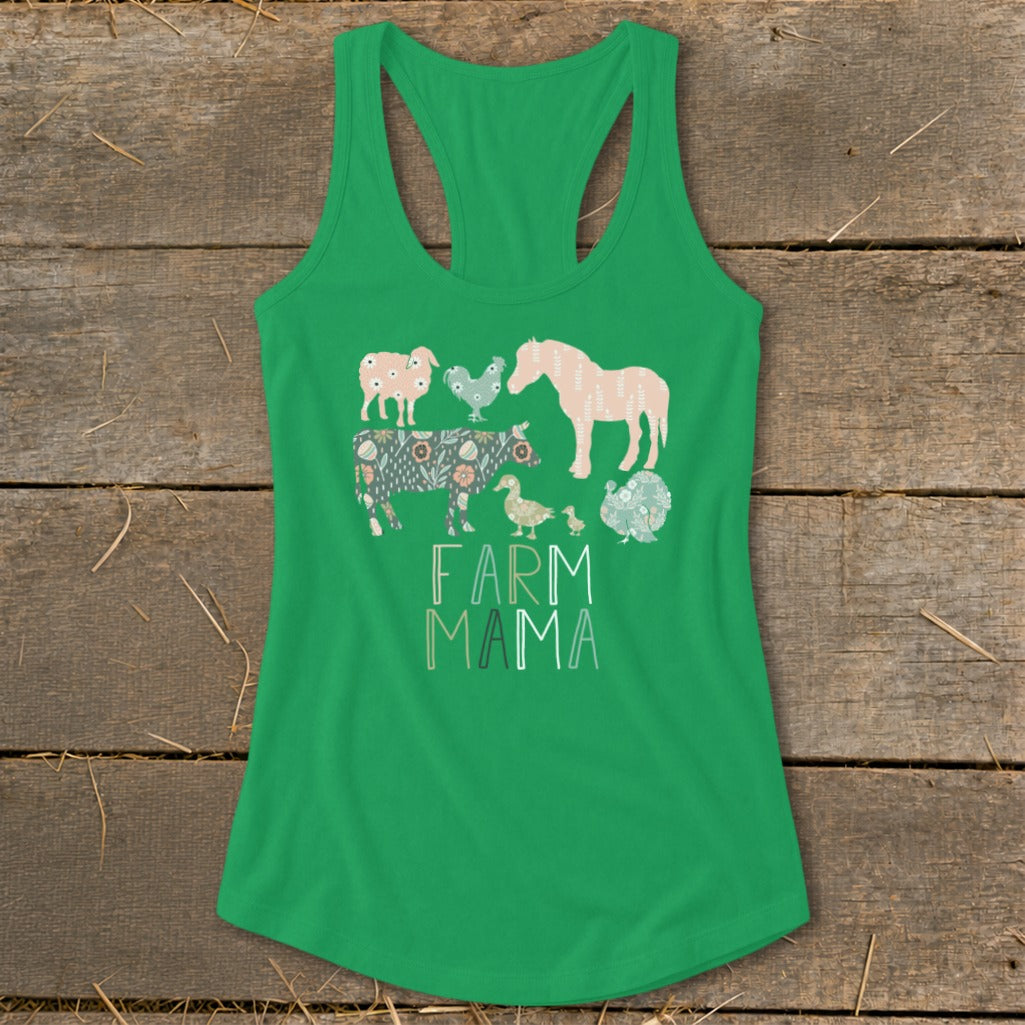 Farm Mama Pattern Racerback Tank