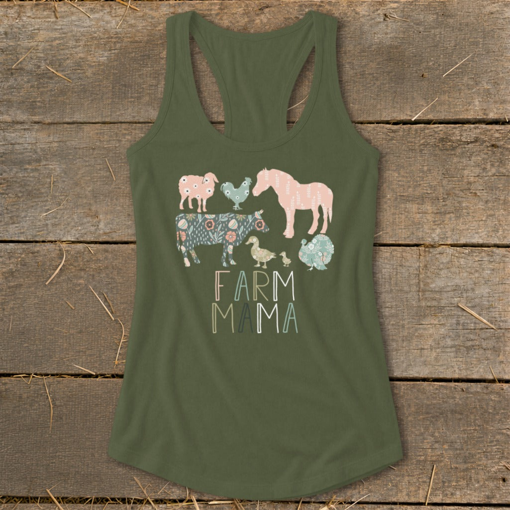 Farm Mama Pattern Racerback Tank