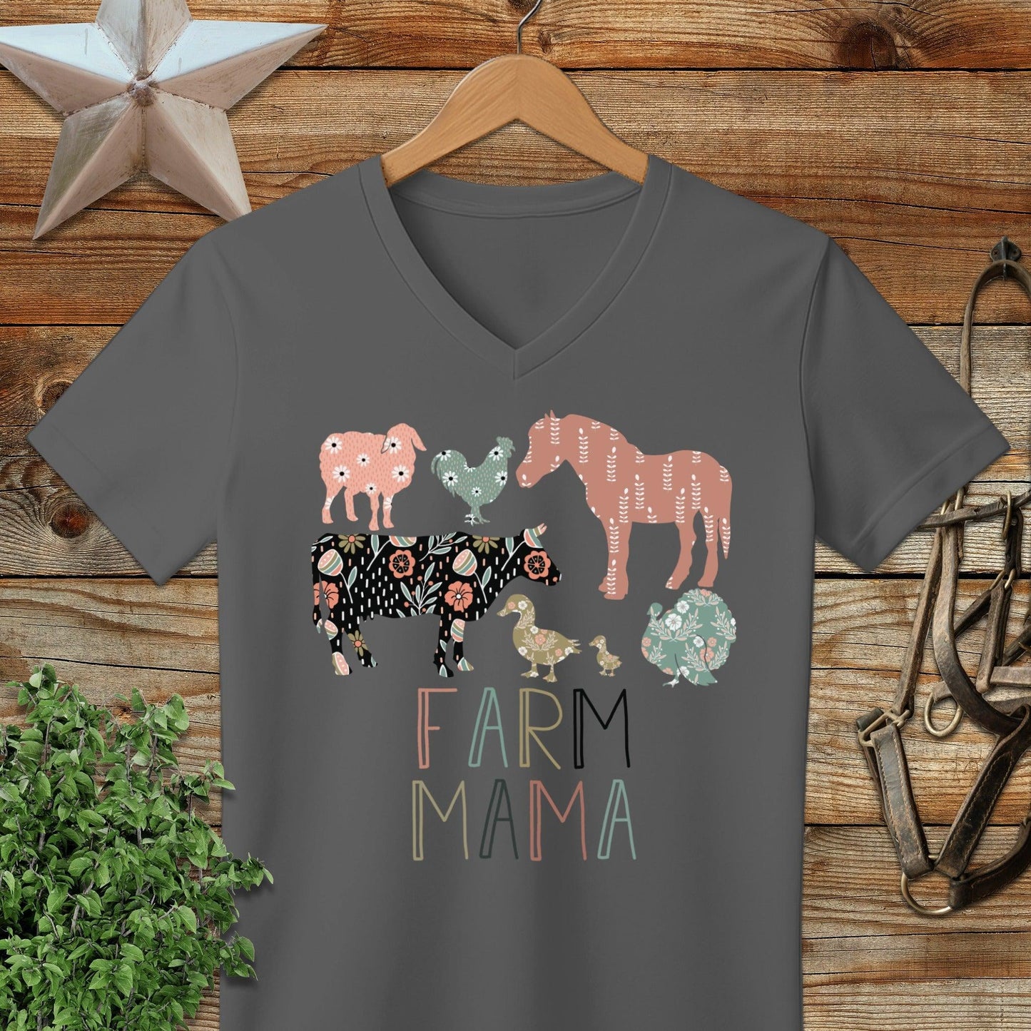 Farm Mama Pattern V-neck