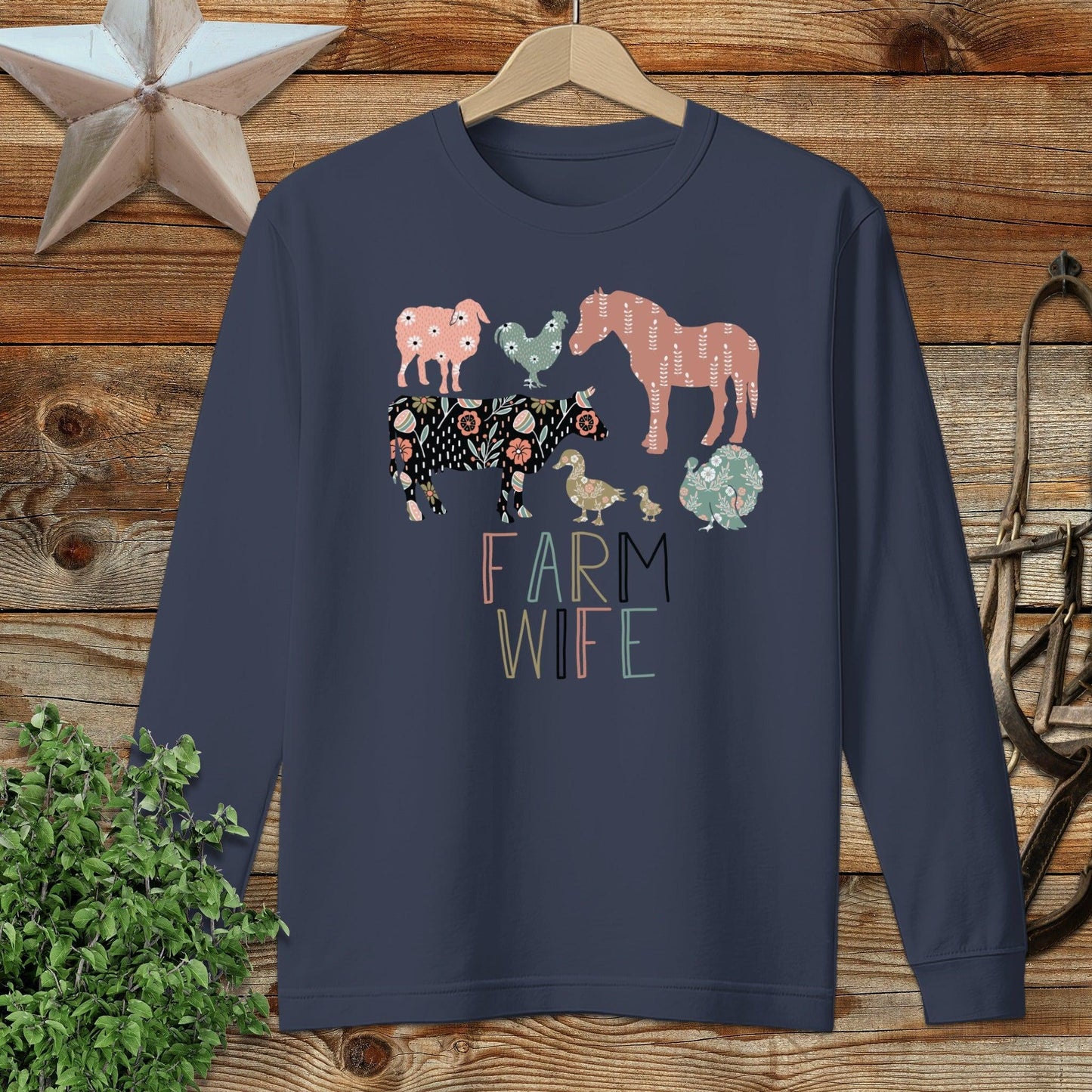 Farm Wife Pattern Long Sleeve Tee