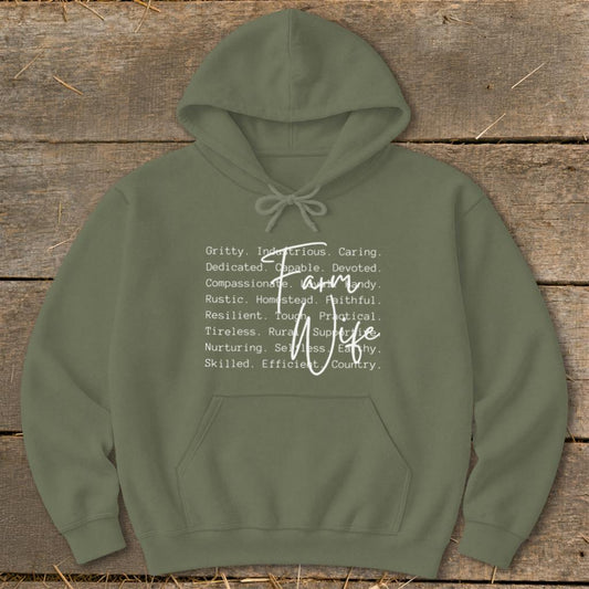 Farm Wife Words Hoodie - Military Green