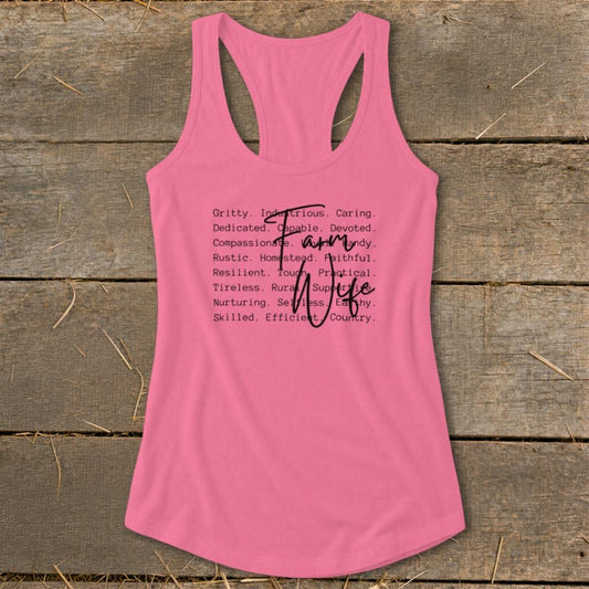 Farm Wife Words Racerback Tank