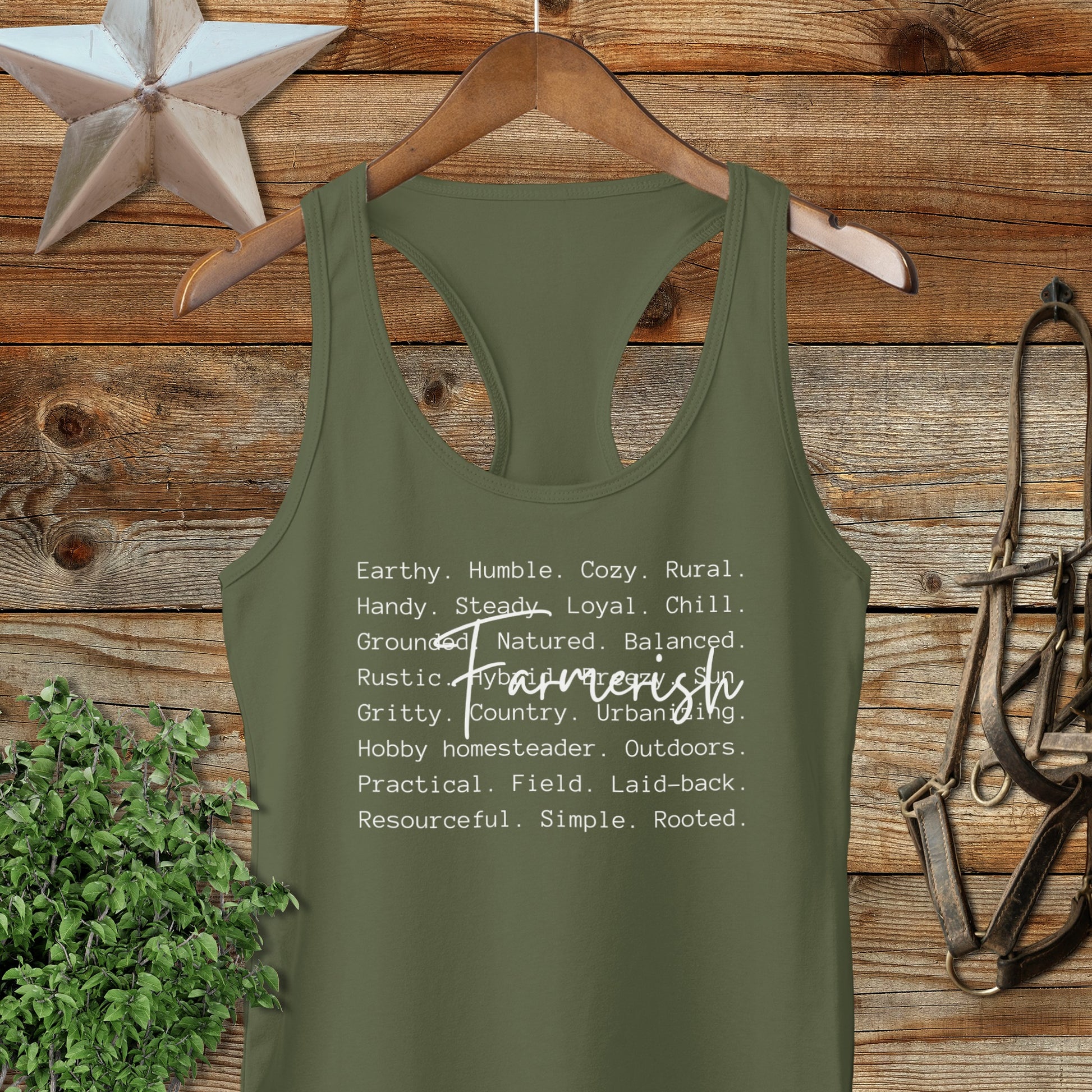 Farmerish Words Racerback Tank