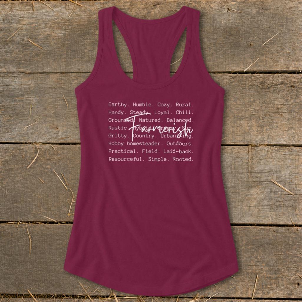 Farmerish Words Racerback Tank