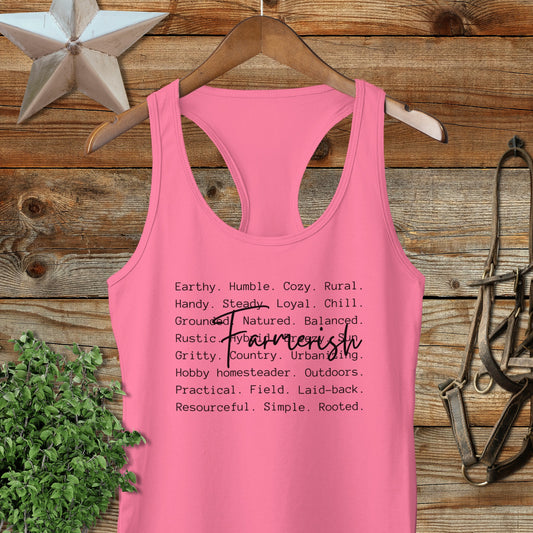 Farmerish Words Racerback Tank