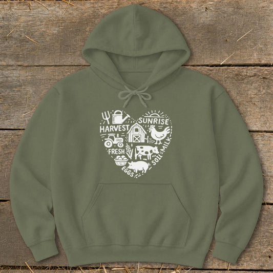 Farming Heart Hoodie - Military Green