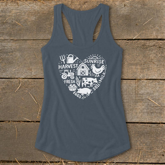 Farming Heart Racerback Tank - Indigo