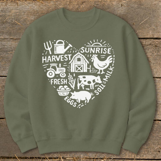 Farming Heart Sweatshirt - Military Green