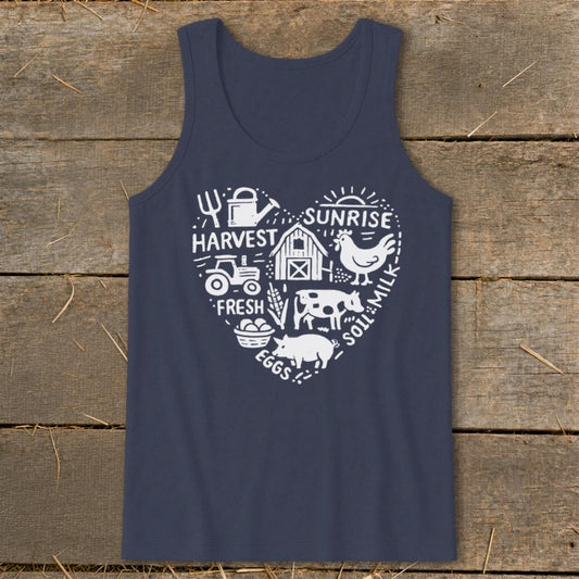 Farming Heart Tank Top - Navy
