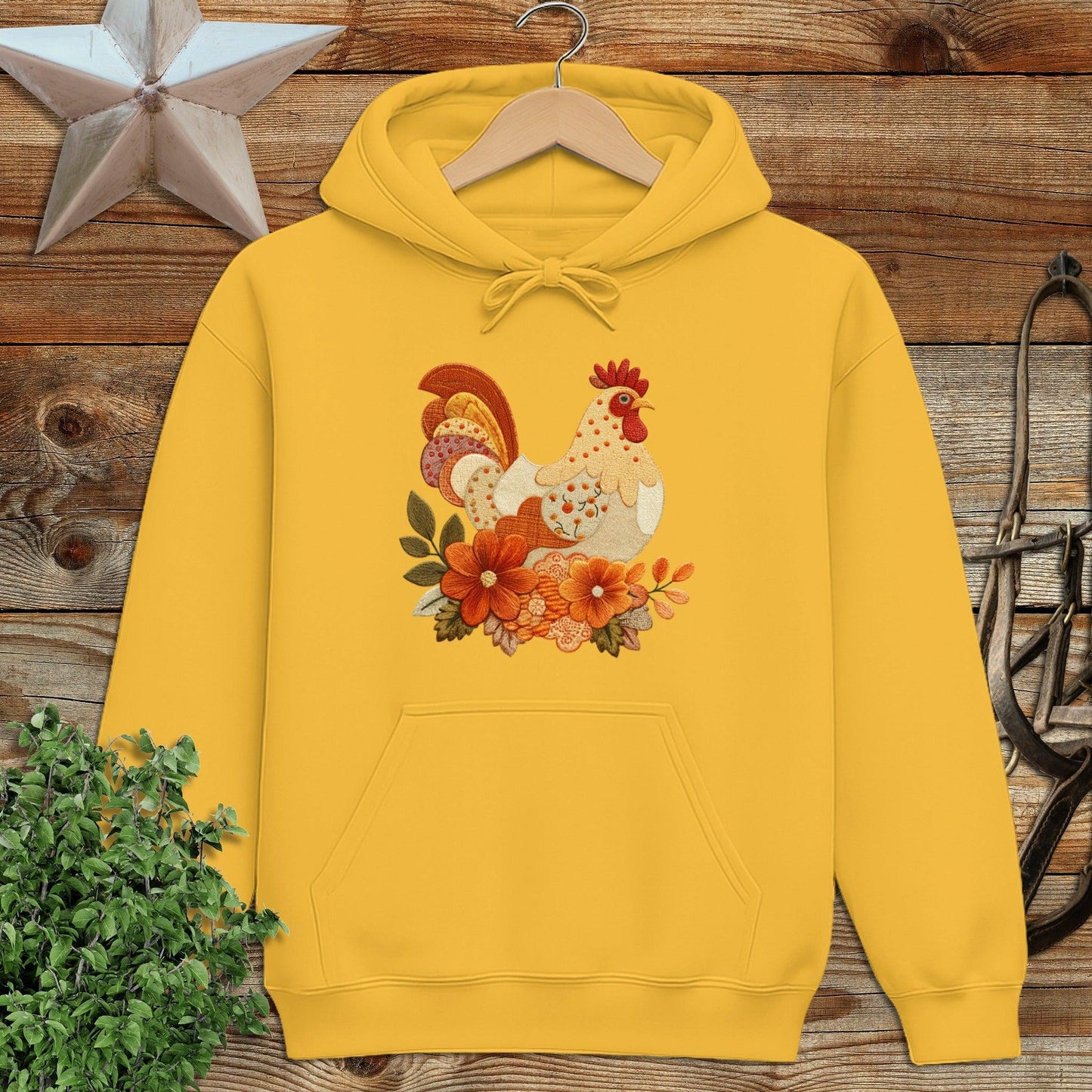 Faux Embroidery Fall Chicken Hoodie