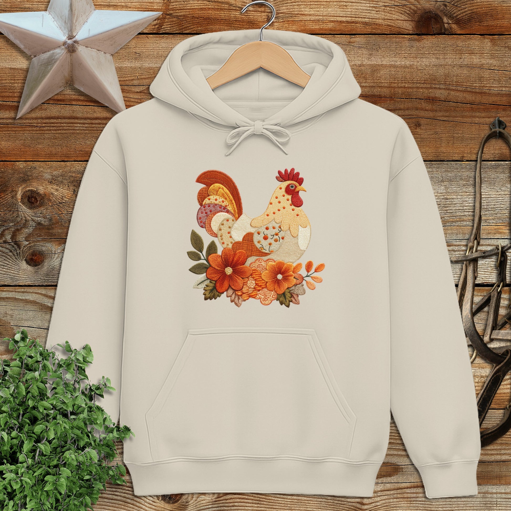 Faux Embroidery Fall Chicken Hoodie