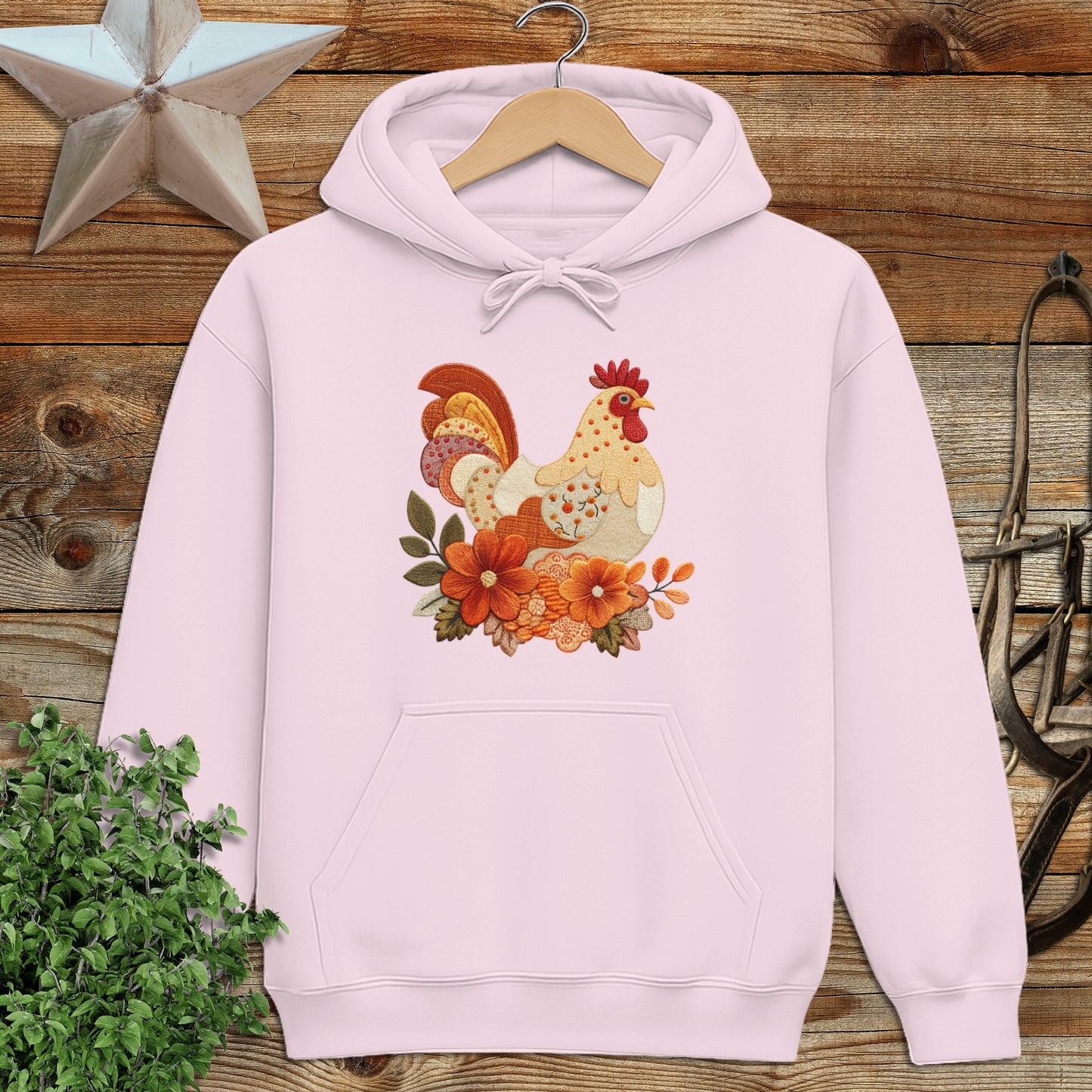 Faux Embroidery Fall Chicken Hoodie