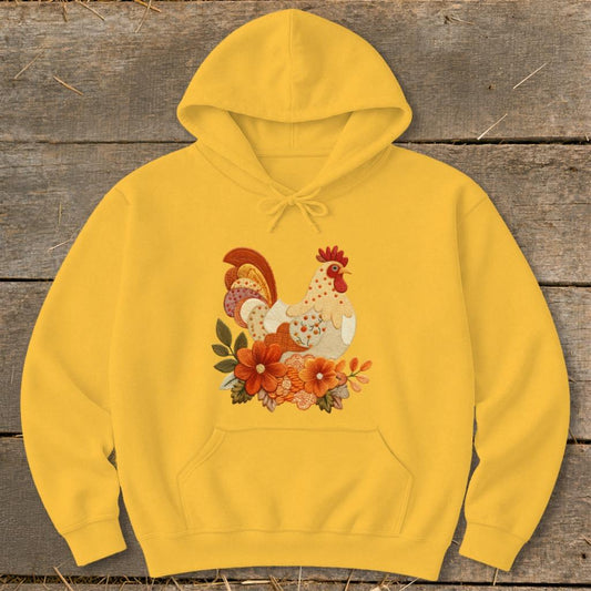 Faux Embroidery Fall Chicken Hoodie - Gold
