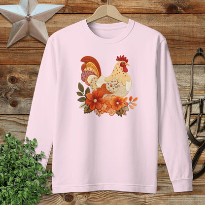 Faux Embroidery Fall Chicken Long Sleeve Tee