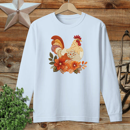 Faux Embroidery Fall Chicken Long Sleeve Tee