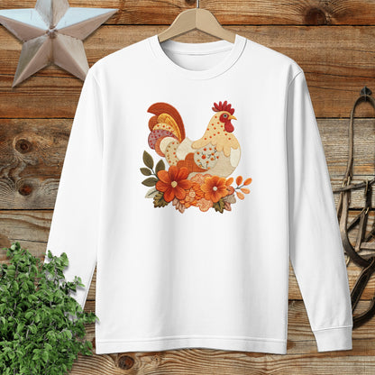 Faux Embroidery Fall Chicken Long Sleeve Tee