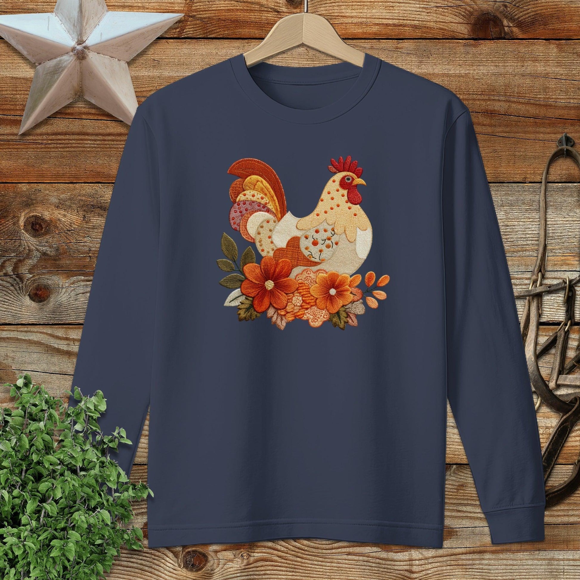 Faux Embroidery Fall Chicken Long Sleeve Tee
