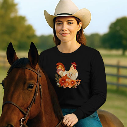 Faux Embroidery Fall Chicken Long Sleeve Tee