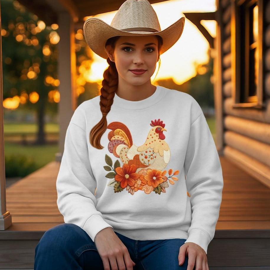 Faux Embroidery Fall Chicken Sweatshirt
