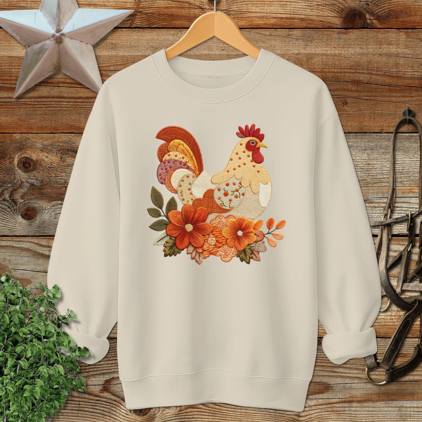 Faux Embroidery Fall Chicken Sweatshirt