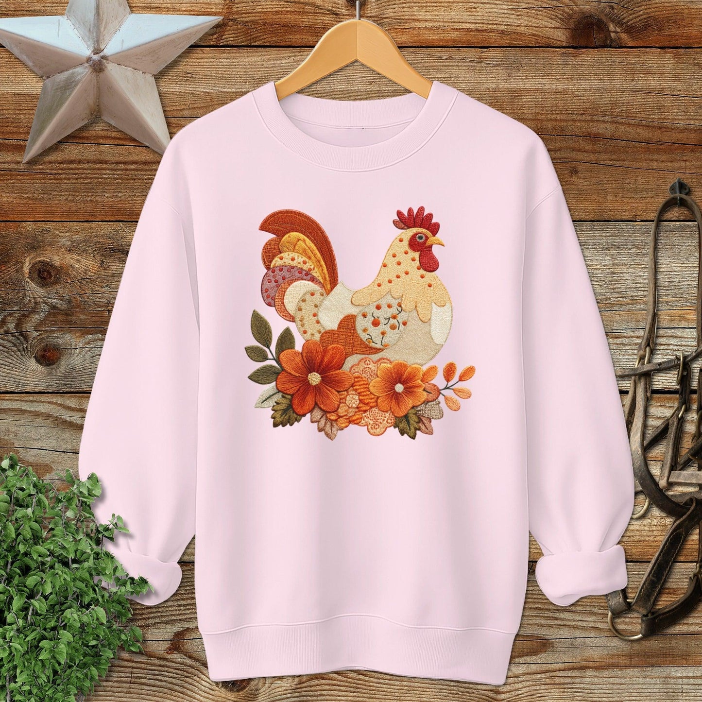 Faux Embroidery Fall Chicken Sweatshirt