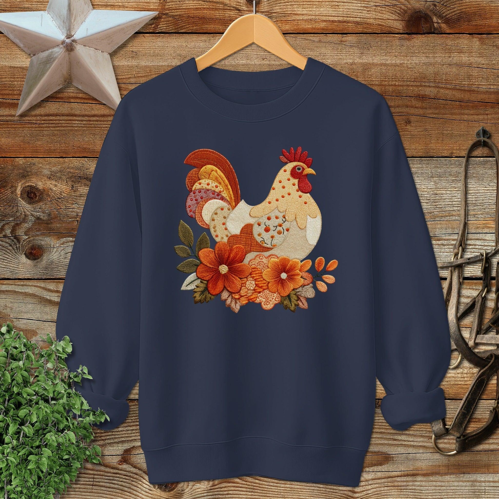 Faux Embroidery Fall Chicken Sweatshirt