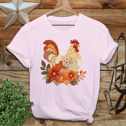 Faux Embroidery Fall Chicken T-shirt