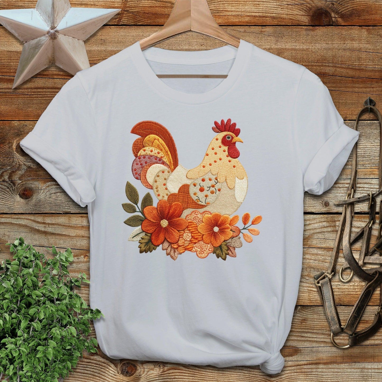 Faux Embroidery Fall Chicken T-shirt
