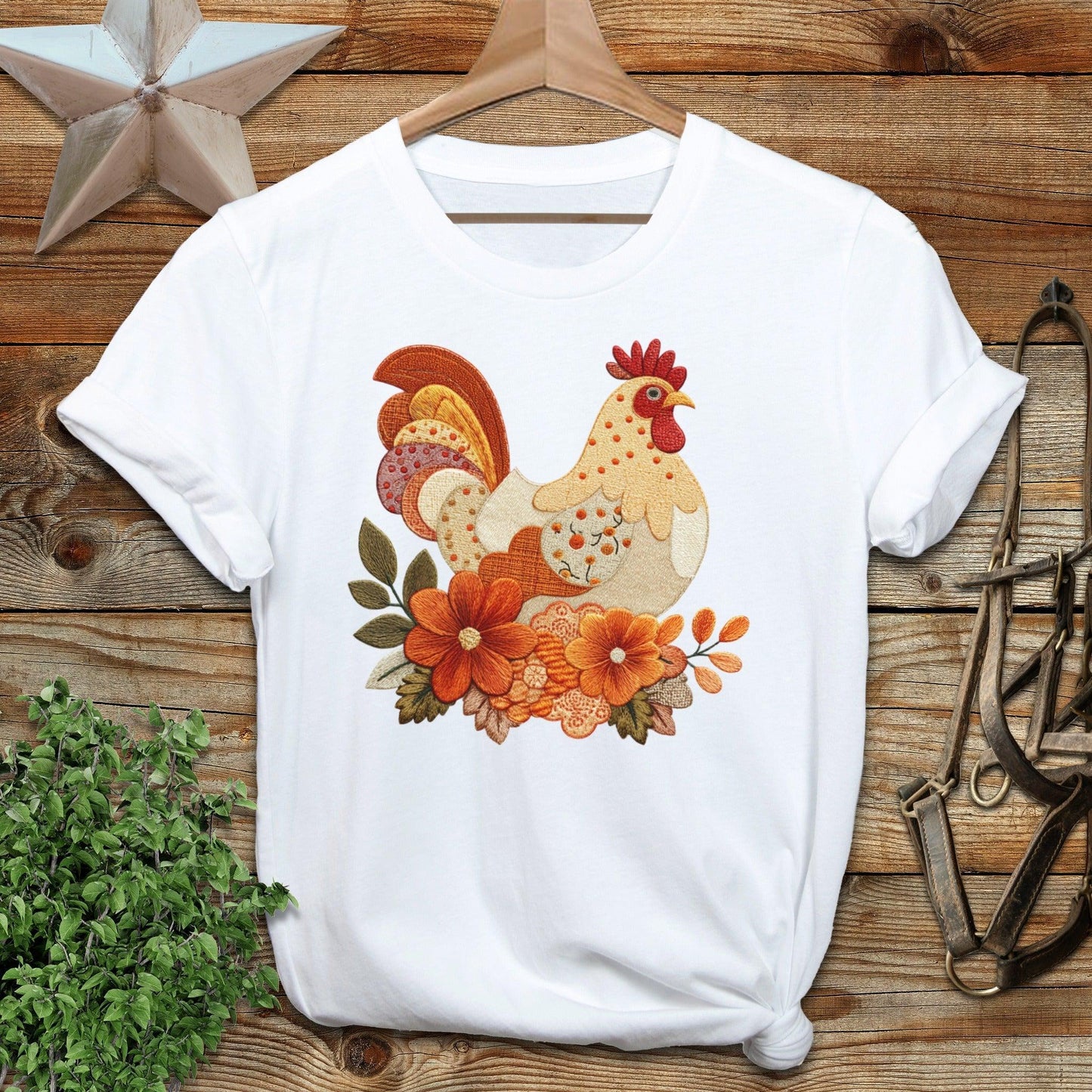 Faux Embroidery Fall Chicken T-shirt