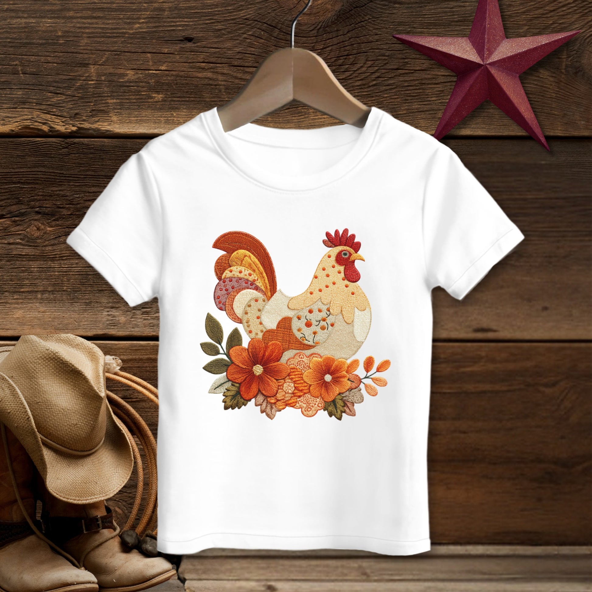 Faux Embroidery Fall Chicken T-Shirt (Toddler)