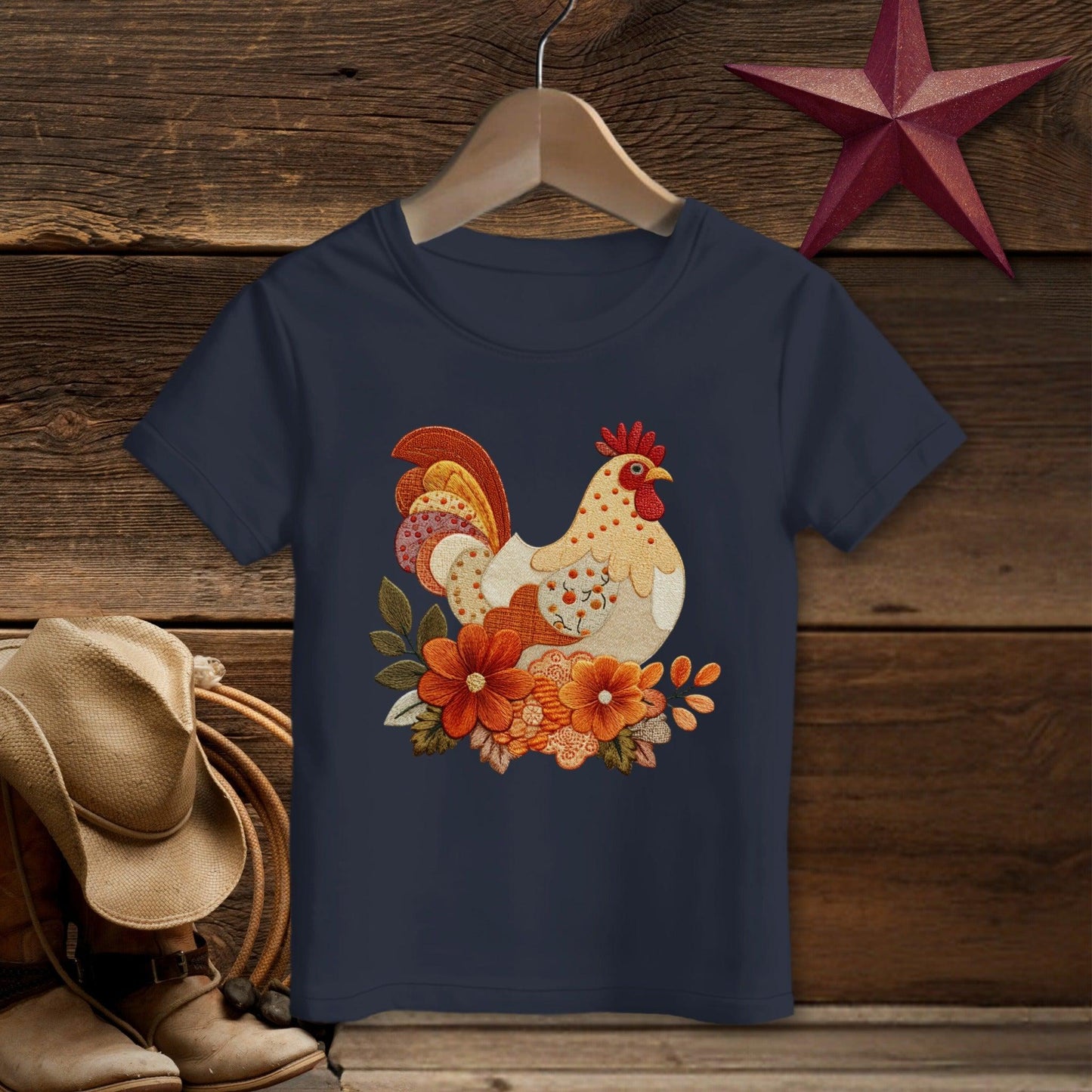 Faux Embroidery Fall Chicken T-shirt (Toddler)