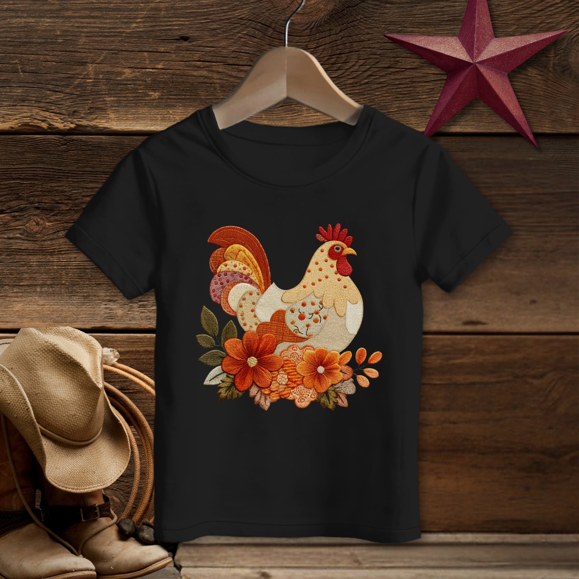 Faux Embroidery Fall Chicken T-Shirt (Toddler)