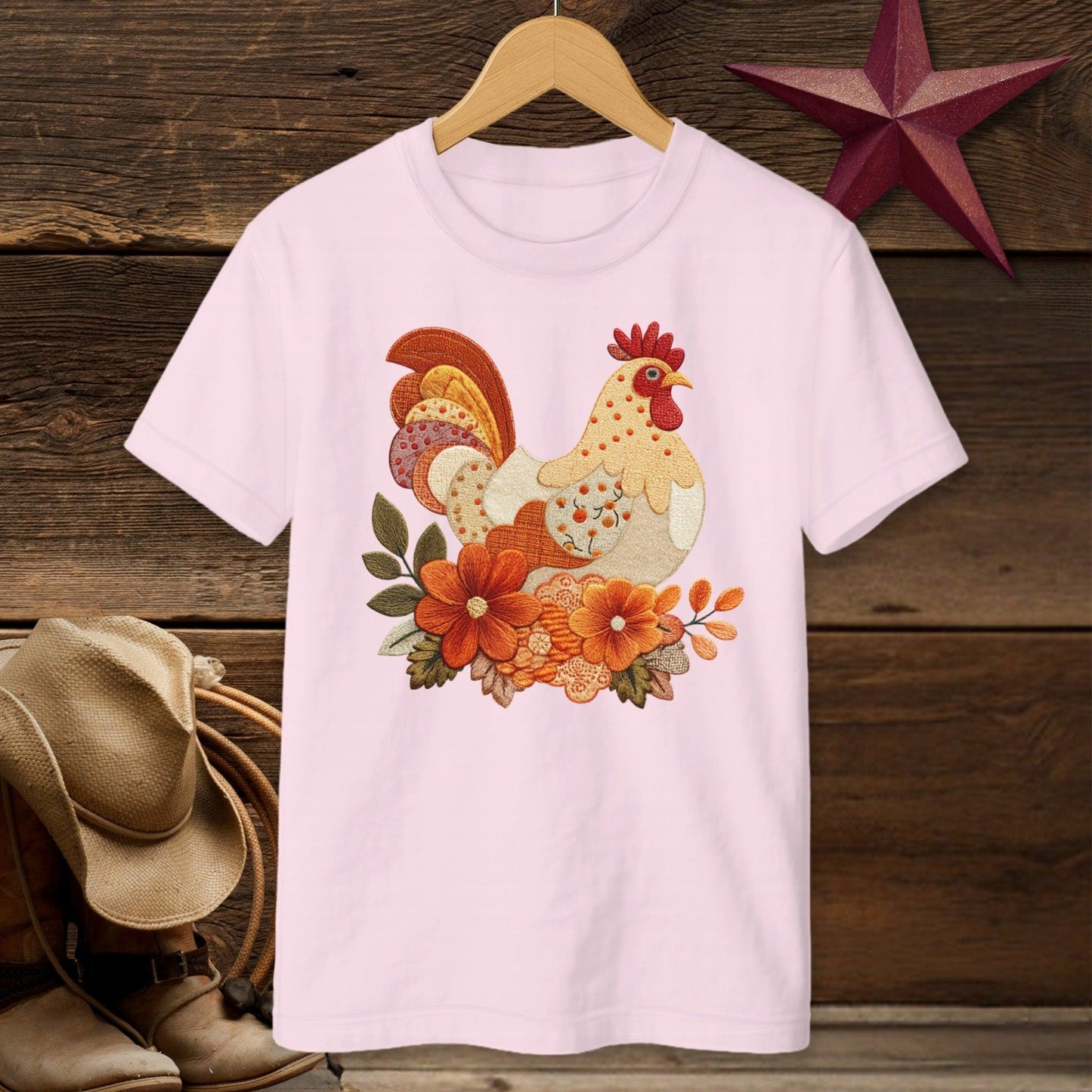 Faux Embroidery Fall Chicken T-shirt (Youth)