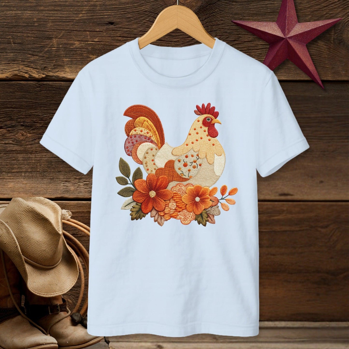 Faux Embroidery Fall Chicken T-shirt (Youth)