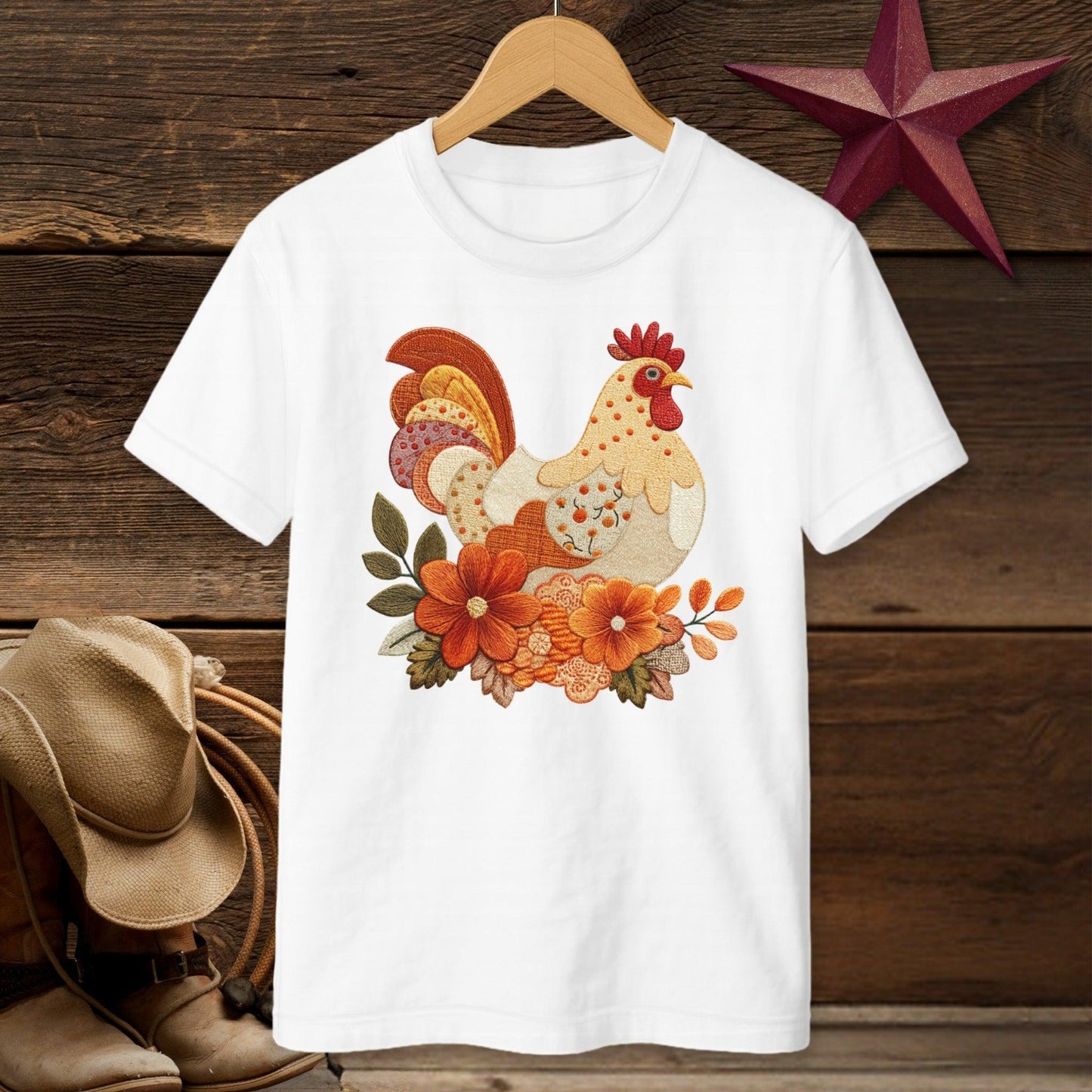 Faux Embroidery Fall Chicken T-shirt (Youth)