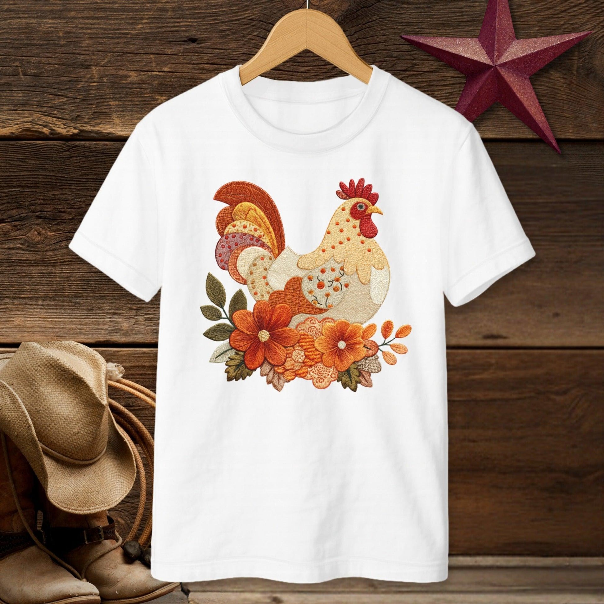 Faux Embroidery Fall Chicken T-Shirt (Youth)