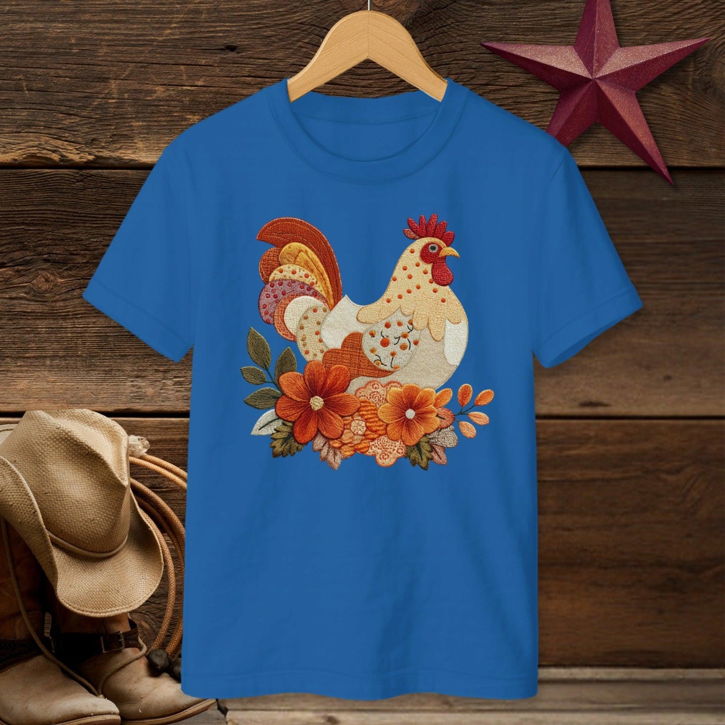Faux Embroidery Fall Chicken T-shirt (Youth)