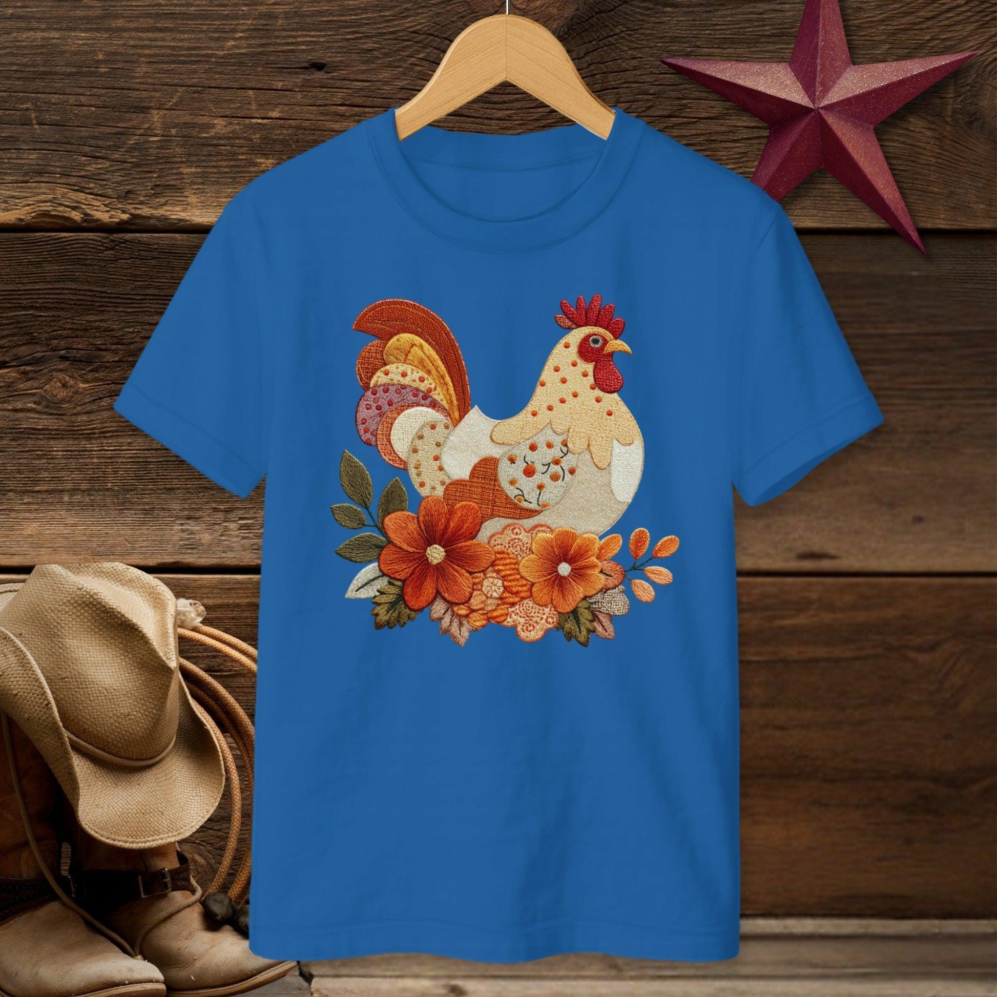 Faux Embroidery Fall Chicken T-Shirt (Youth)