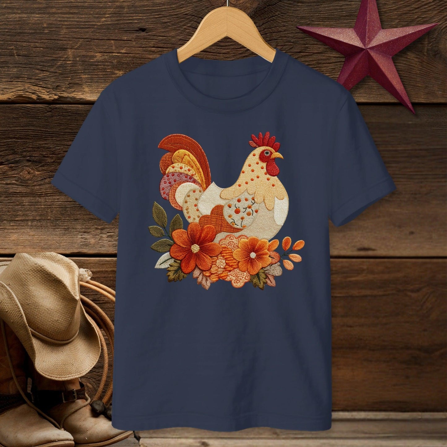 Faux Embroidery Fall Chicken T-shirt (Youth)