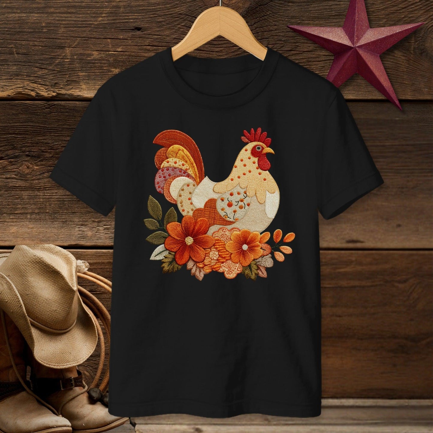 Faux Embroidery Fall Chicken T-shirt (Youth)