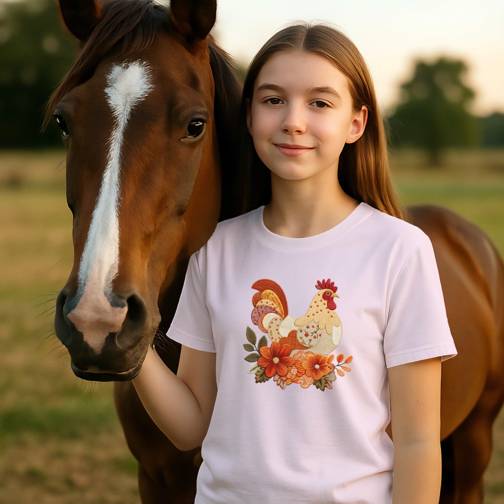 Faux Embroidery Fall Chicken T-shirt (Youth)