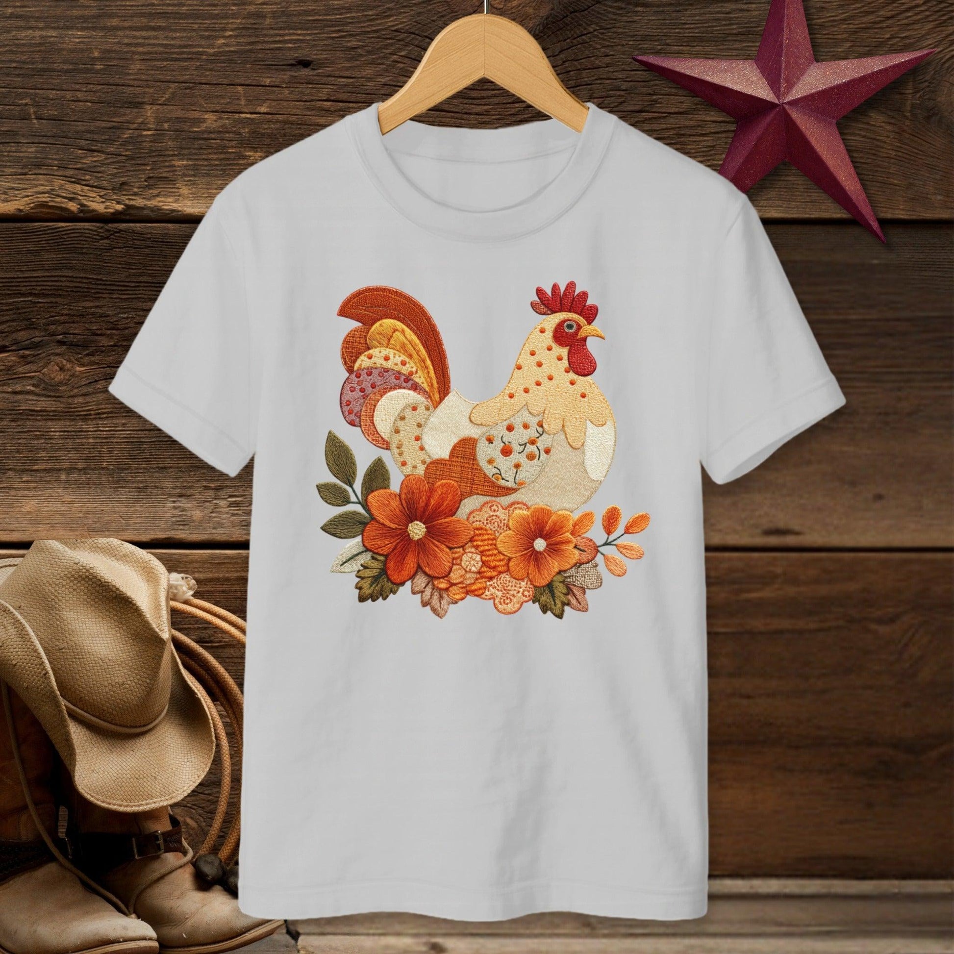 Faux Embroidery Fall Chicken T-Shirt (Youth)