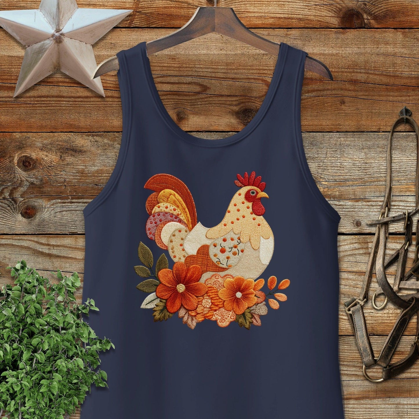 Faux Embroidery Fall Chicken Tank Top