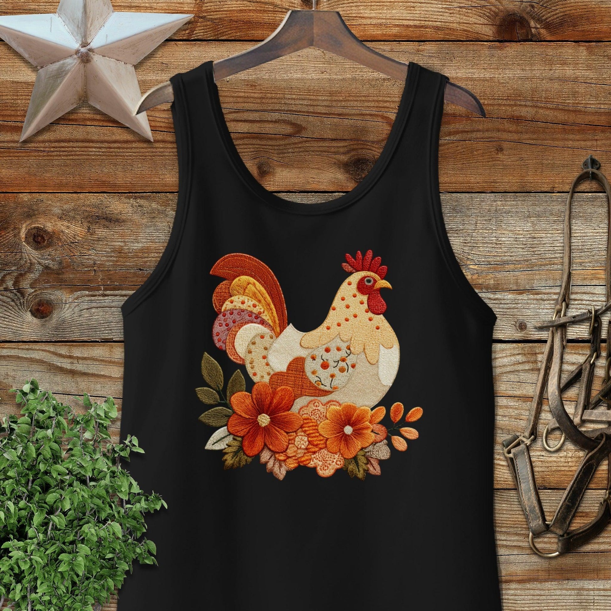 Faux Embroidery Fall Chicken Tank Top