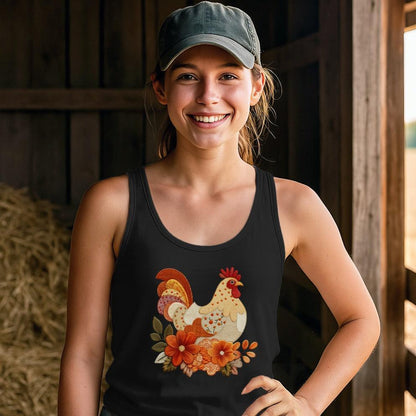 Faux Embroidery Fall Chicken Tank Top