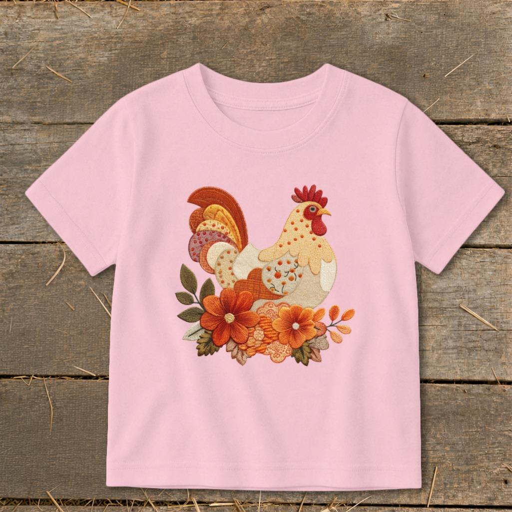 Faux Embroidery Fall Chicken Toddler Tee