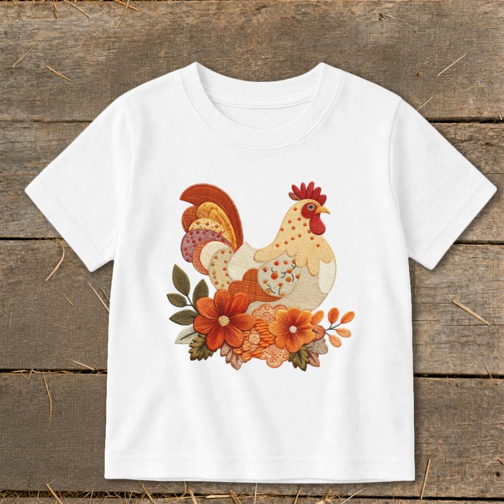 Faux Embroidery Fall Chicken Toddler Tee