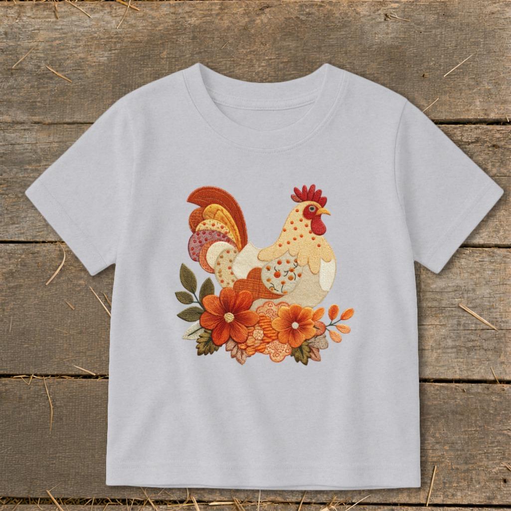 Faux Embroidery Fall Chicken Toddler Tee