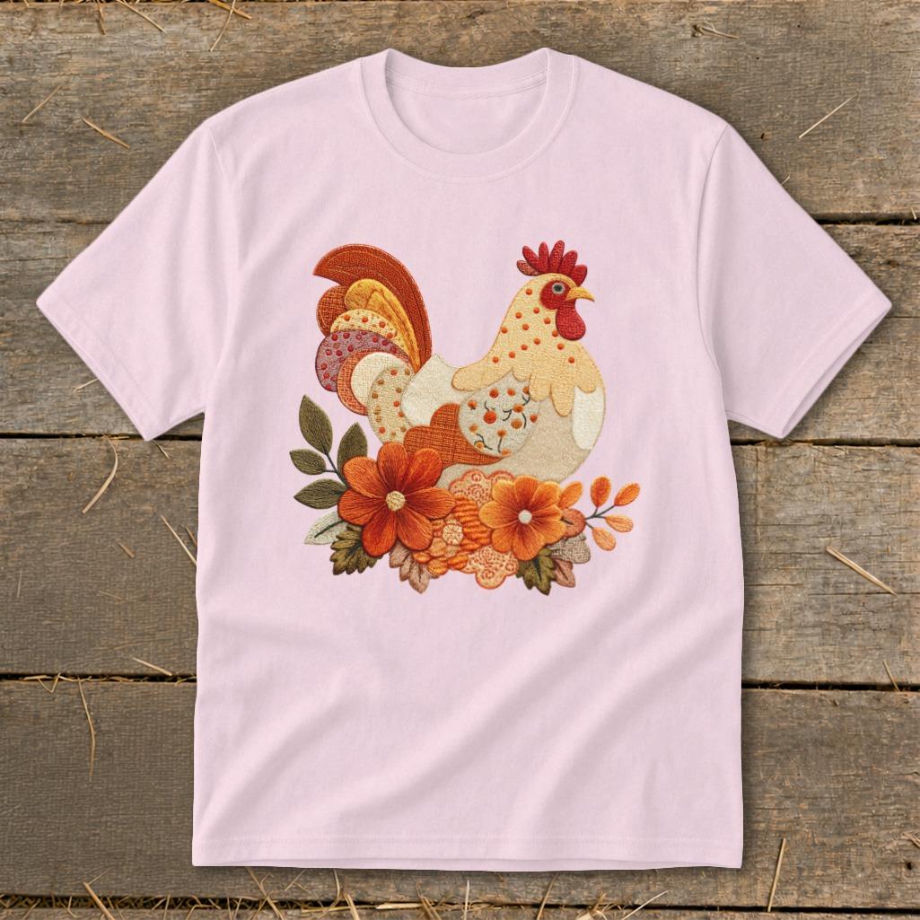Faux Embroidery Fall Chicken Youth Tee