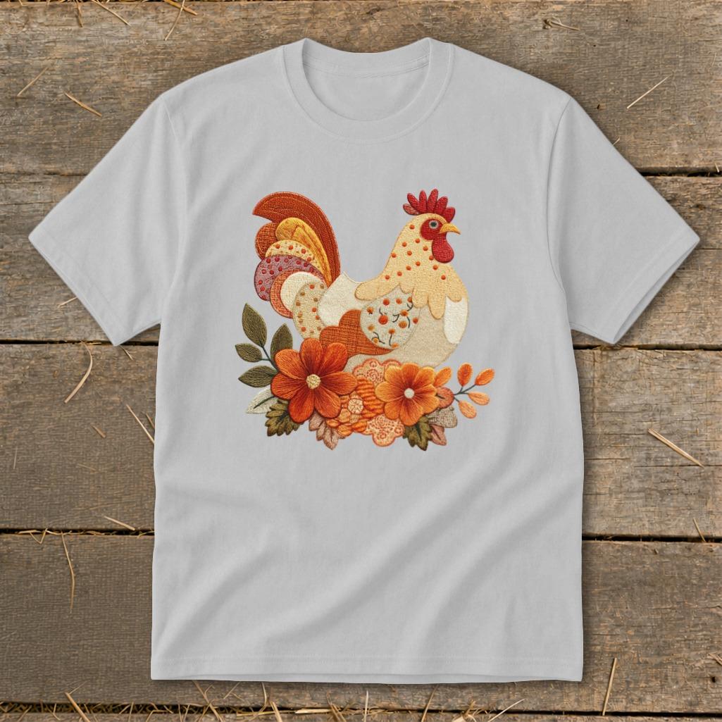 Faux Embroidery Fall Chicken Youth Tee